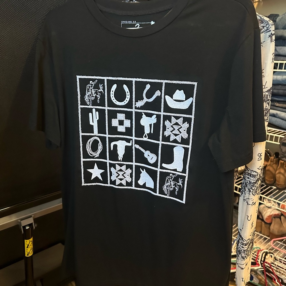 Black Graphic T-Shirt with Western Icons